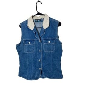 Vintage Shaver Lake Denim Vest with Collar Size M Blue Cotton‎ Sleeveless